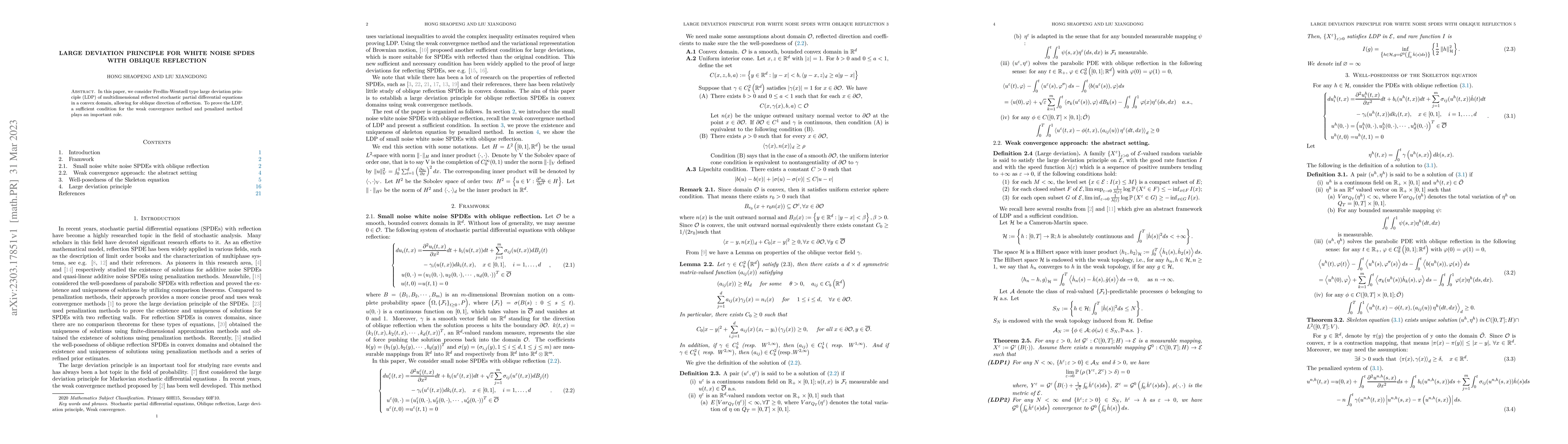 Thumbnail for Large deviation principle for white noise SPDEs with oblique reflection