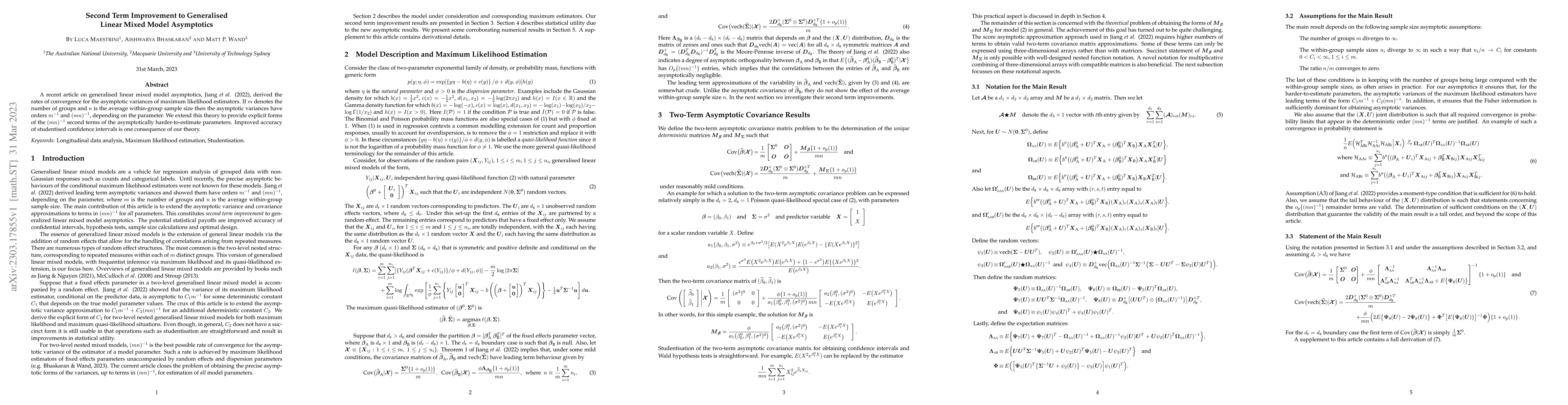 Thumbnail for Second Term Improvement to Generalised Linear Mixed Model Asymptotics