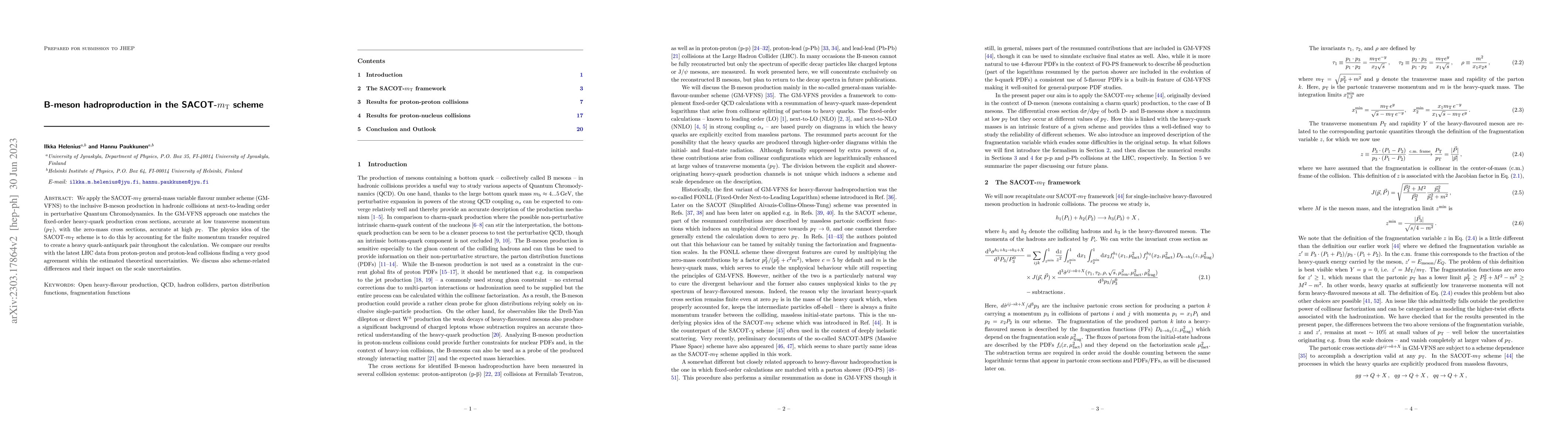 Thumbnail for B-meson hadroproduction in the SACOT-$m_{\rm T}$ scheme