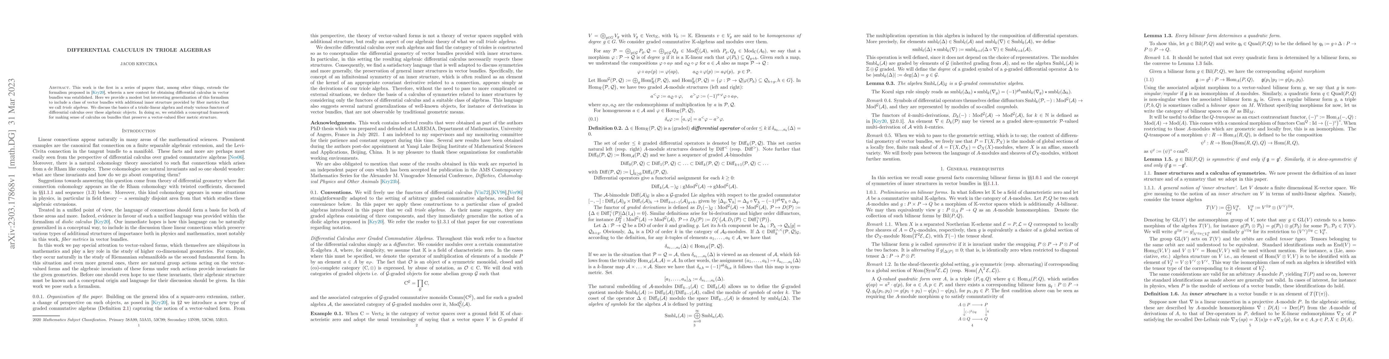 Thumbnail for Differential Calculus in Triole Algebras