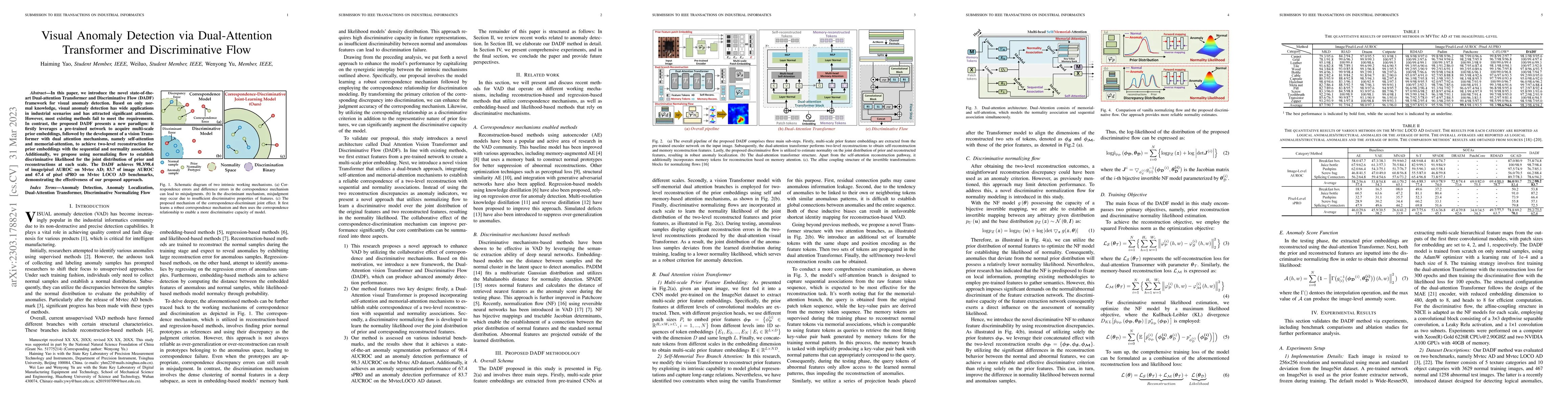 Thumbnail for Visual Anomaly Detection via Dual-Attention Transformer and
  Discriminative Flow