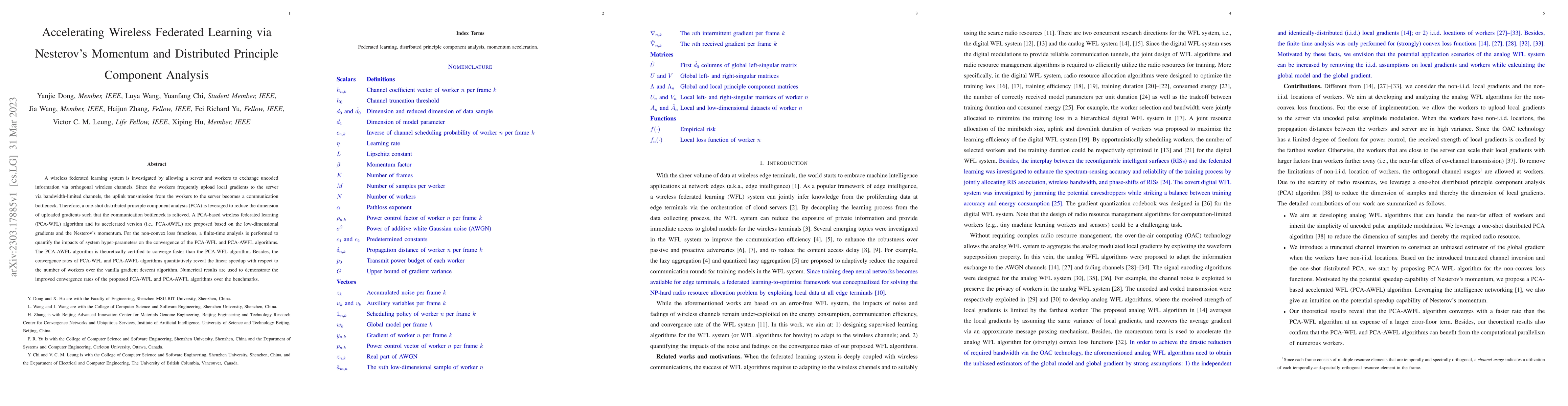Thumbnail for Accelerating Wireless Federated Learning via Nesterov's Momentum and
  Distributed Principle Component Analysis