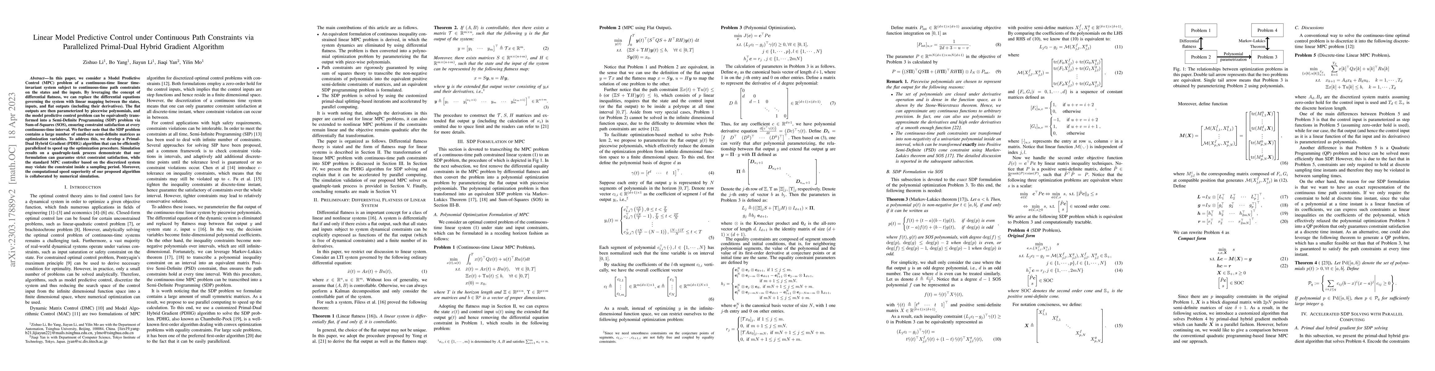Thumbnail for Linear Model Predictive Control under Continuous Path Constraints via
  Parallelized Primal-Dual Hybrid Gradient Algorithm