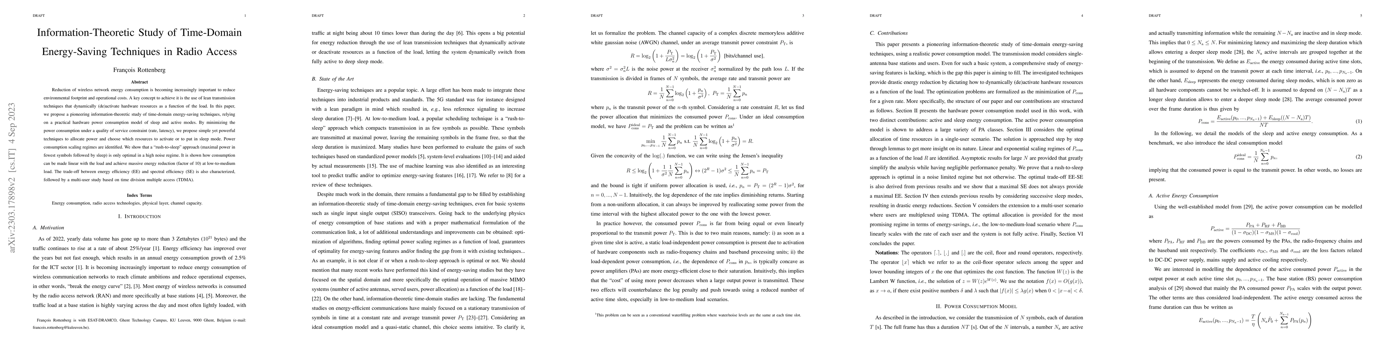 Thumbnail for Information-Theoretic Study of Time-Domain Energy-Saving Techniques in
  Radio Access