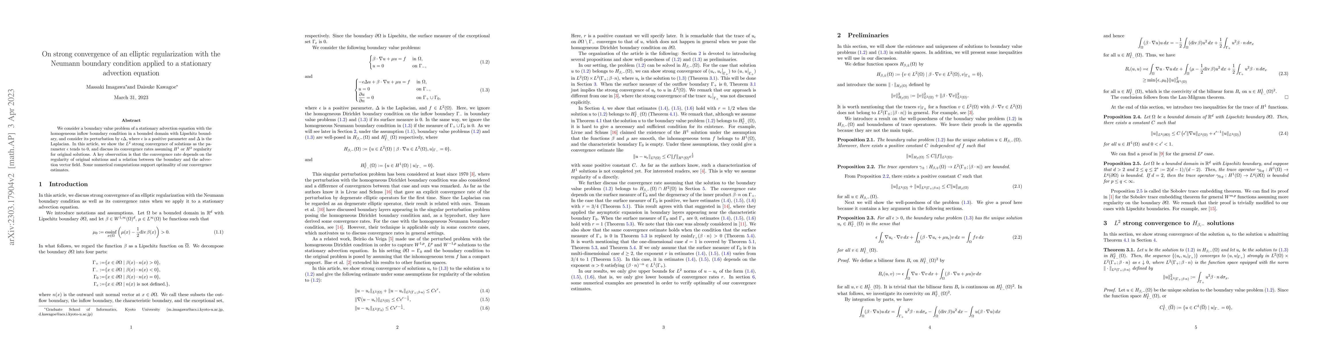 Thumbnail for On strong convergence of an elliptic regularization with the Neumann
  boundary condition applied to a stationary advection equation