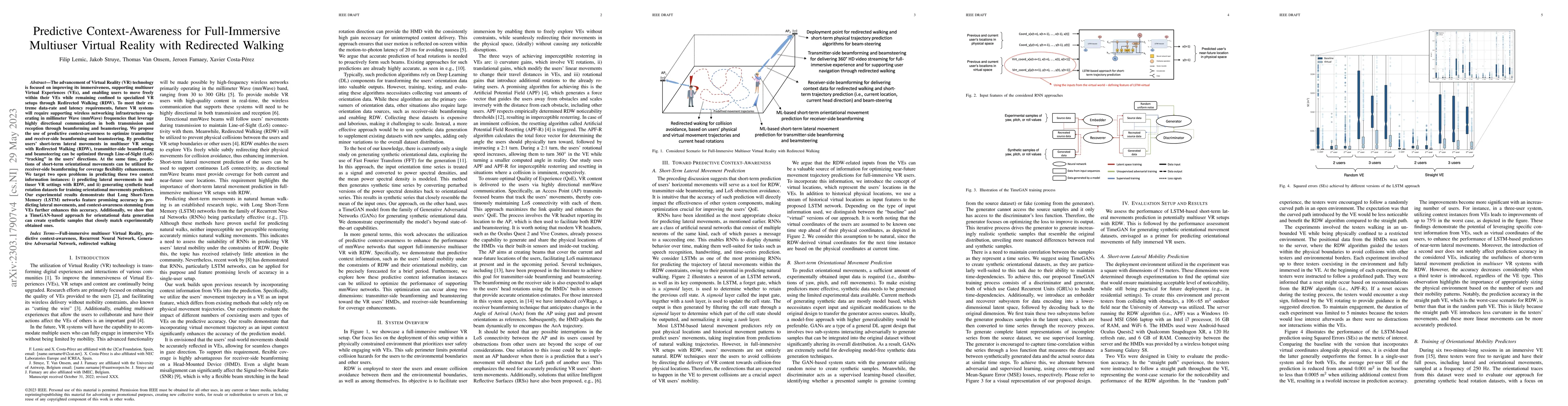 Thumbnail for Predictive Context-Awareness for Full-Immersive Multiuser Virtual
  Reality with Redirected Walking