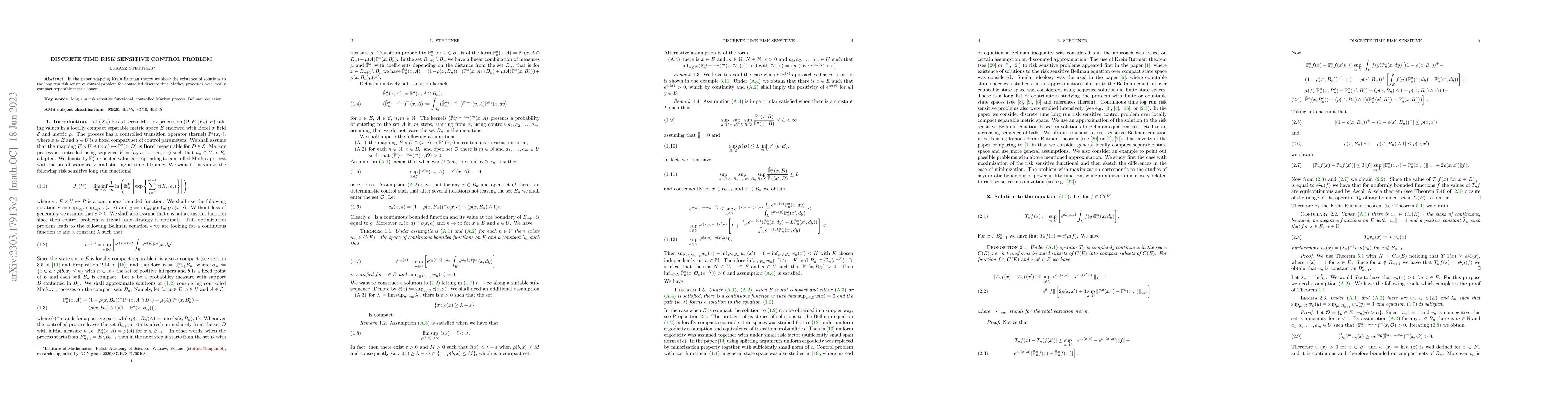 Thumbnail for Discrete time risk sensitive control problem
