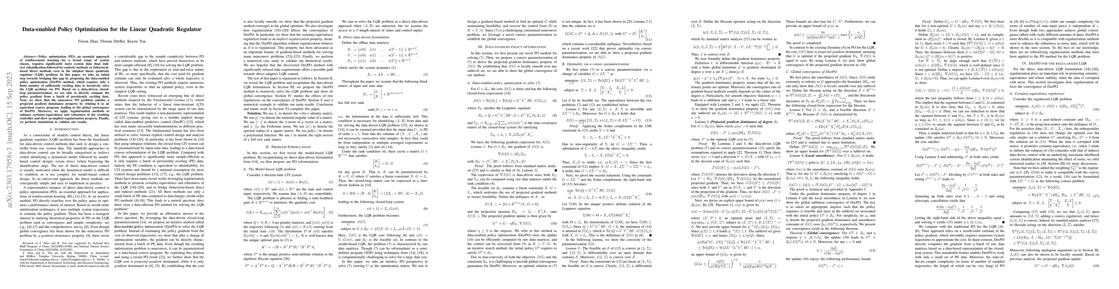 Thumbnail for Data-enabled Policy Optimization for the Linear Quadratic Regulator