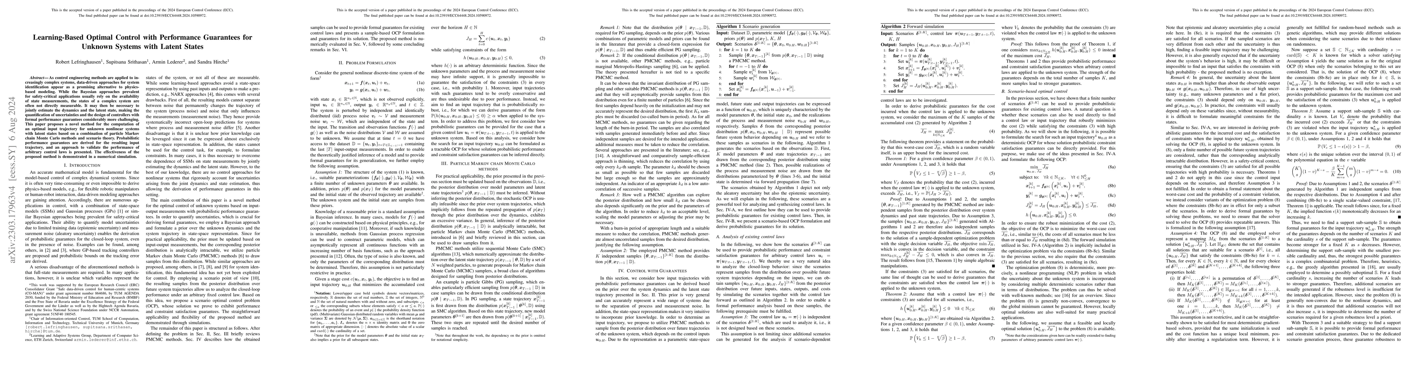 Thumbnail for Learning-Based Optimal Control with Performance Guarantees for Unknown
  Systems with Latent States