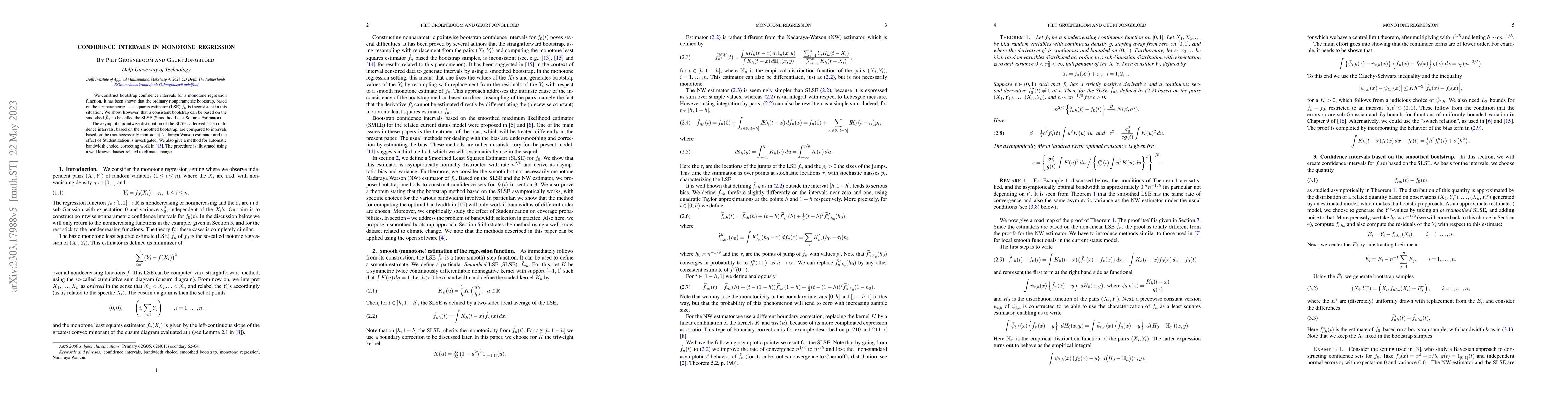 Thumbnail for Confidence intervals in monotone regression