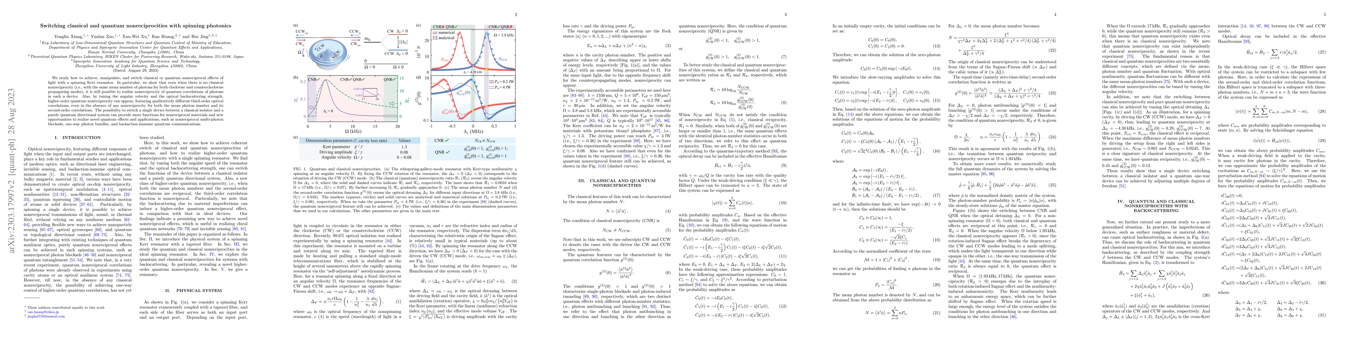 Thumbnail for Switching classical and quantum nonreciprocities with spinning photonics