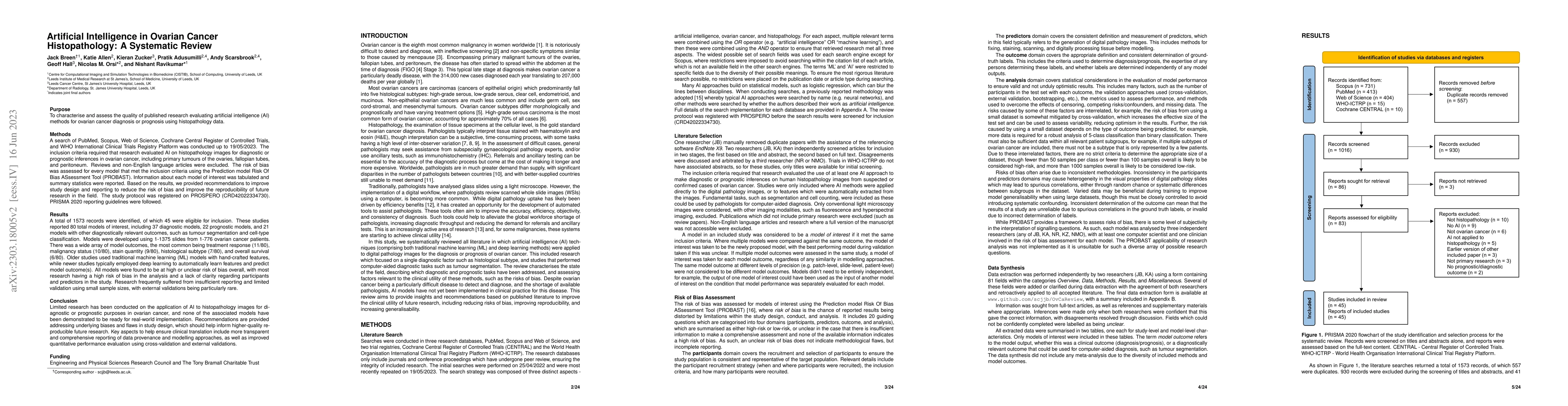 Thumbnail for Artificial Intelligence in Ovarian Cancer Histopathology: A Systematic
  Review