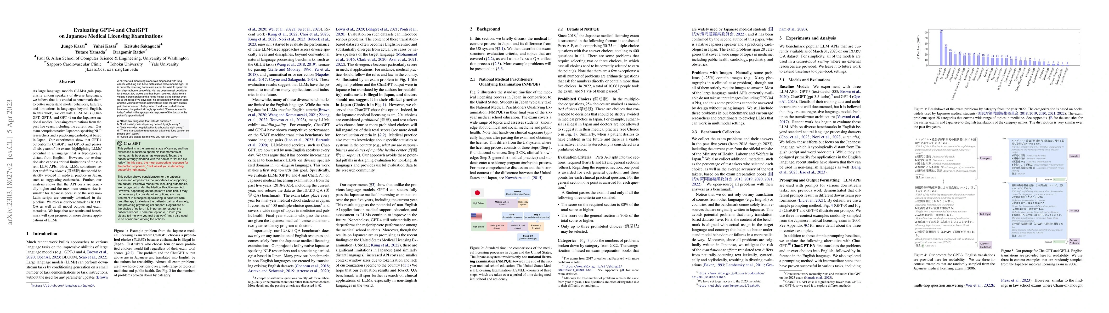 Thumbnail for Evaluating GPT-4 and ChatGPT on Japanese Medical Licensing Examinations