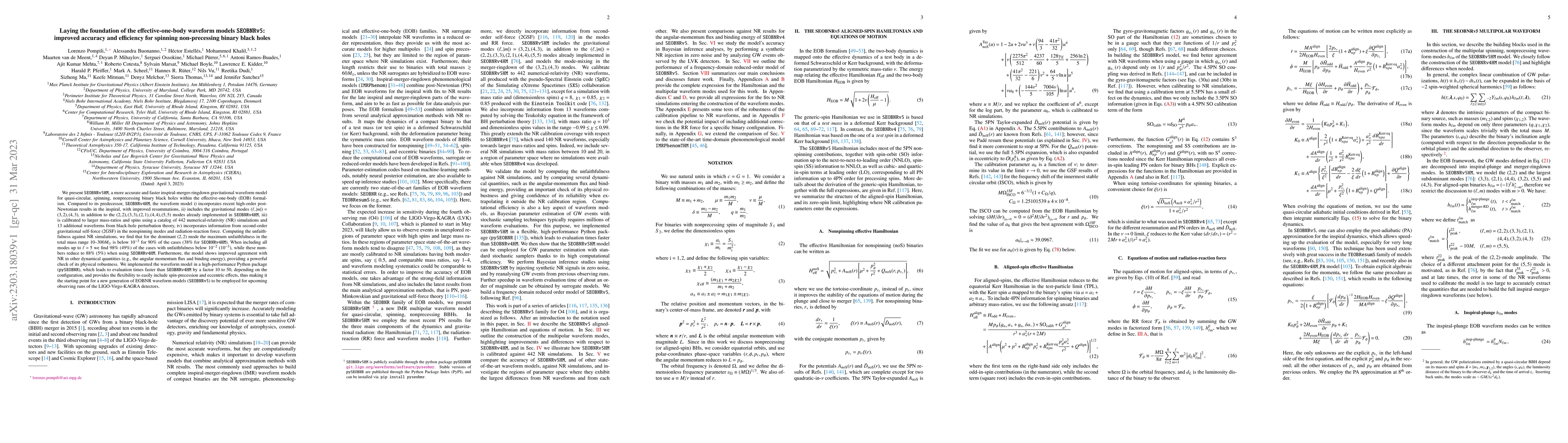 Thumbnail for Laying the foundation of the effective-one-body waveform models
  SEOBNRv5: improved accuracy and efficiency for spinning non-precessing binary
  black holes