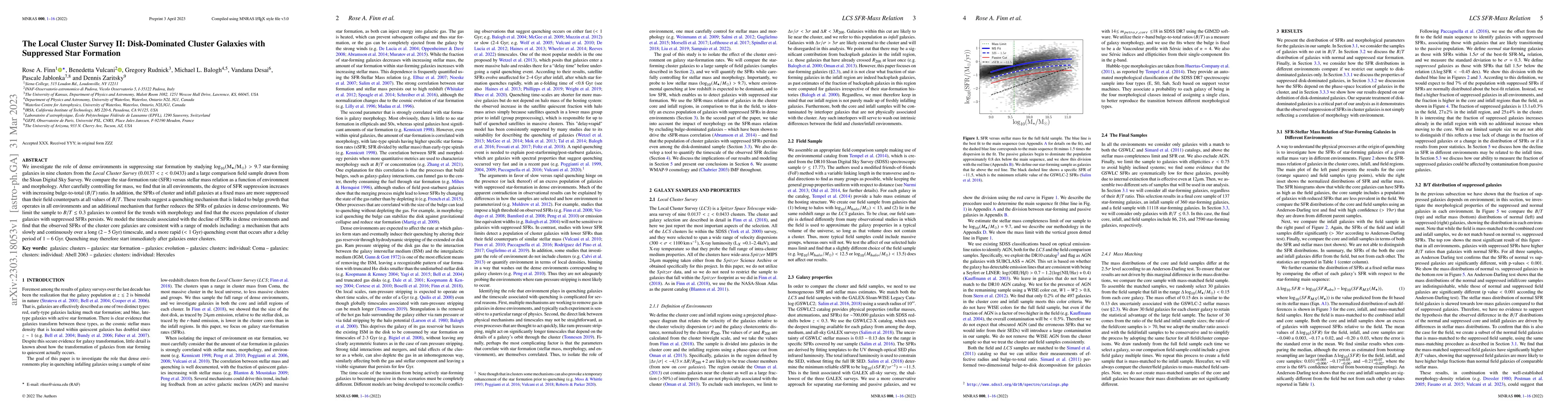 Thumbnail for The Local Cluster Survey II: Disk-Dominated Cluster Galaxies with
  Suppressed Star Formation