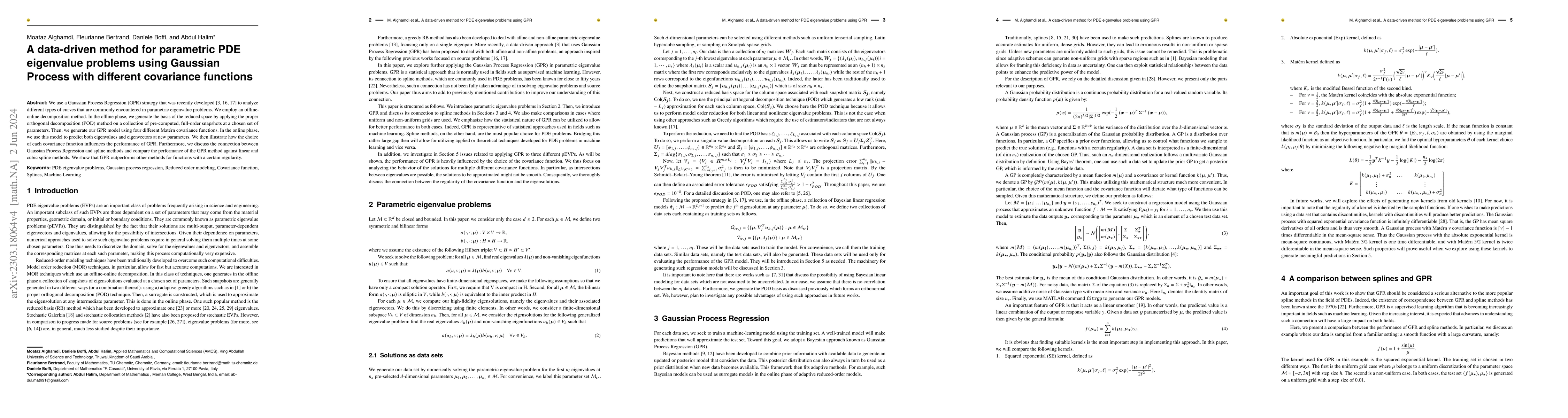 Thumbnail for A data-driven method for parametric PDE Eigenvalue Problems using
  Gaussian Process with different covariance functions