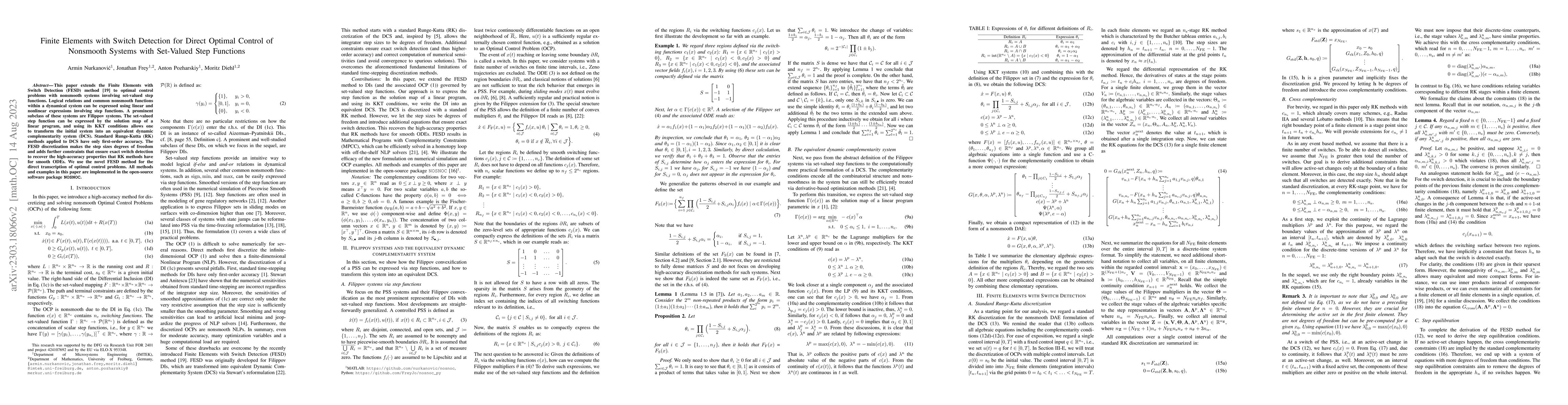 Thumbnail for Finite Elements with Switch Detection for Direct Optimal Control of
  Nonsmooth Systems with Set-Valued Step Functions