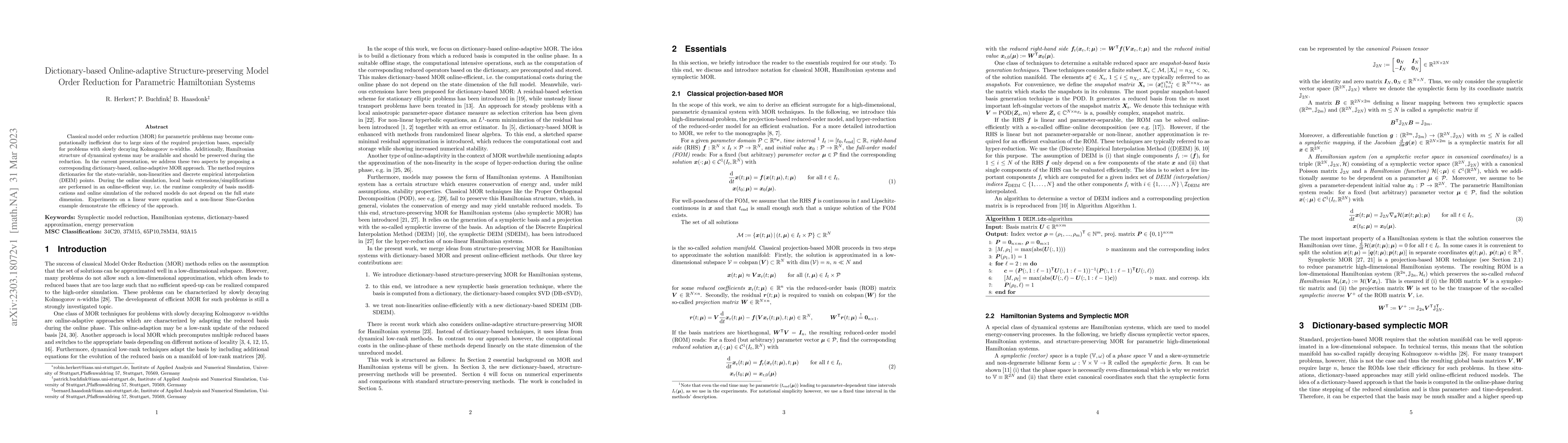 Thumbnail for Dictionary-based Online-adaptive Structure-preserving Model Order
  Reduction for Parametric Hamiltonian Systems