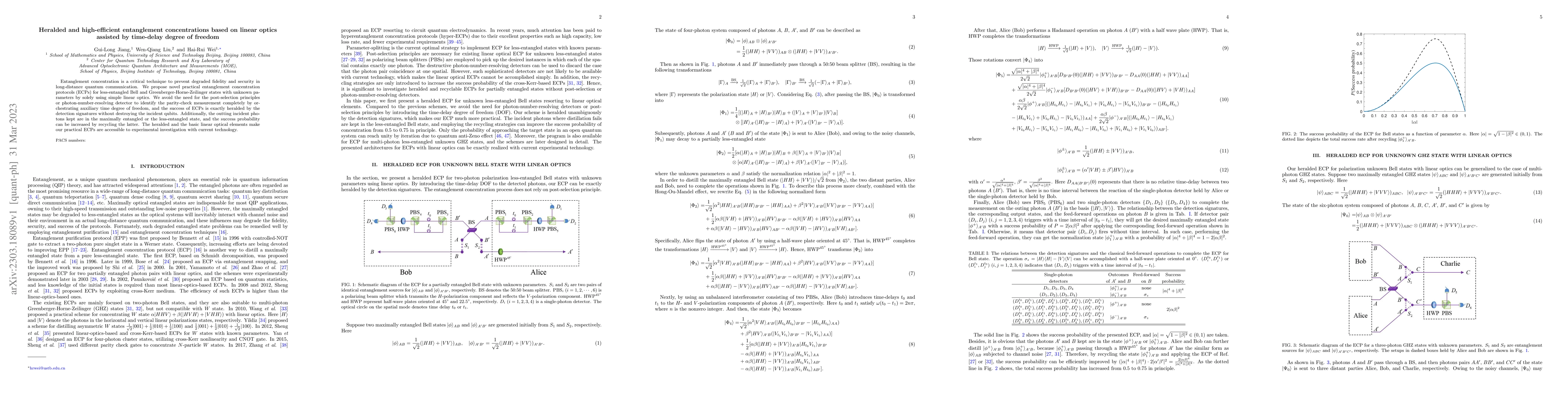 Thumbnail for Heralded and high-efficient entanglement concentrations based on linear
  optics assisted by time-delay degree of freedom