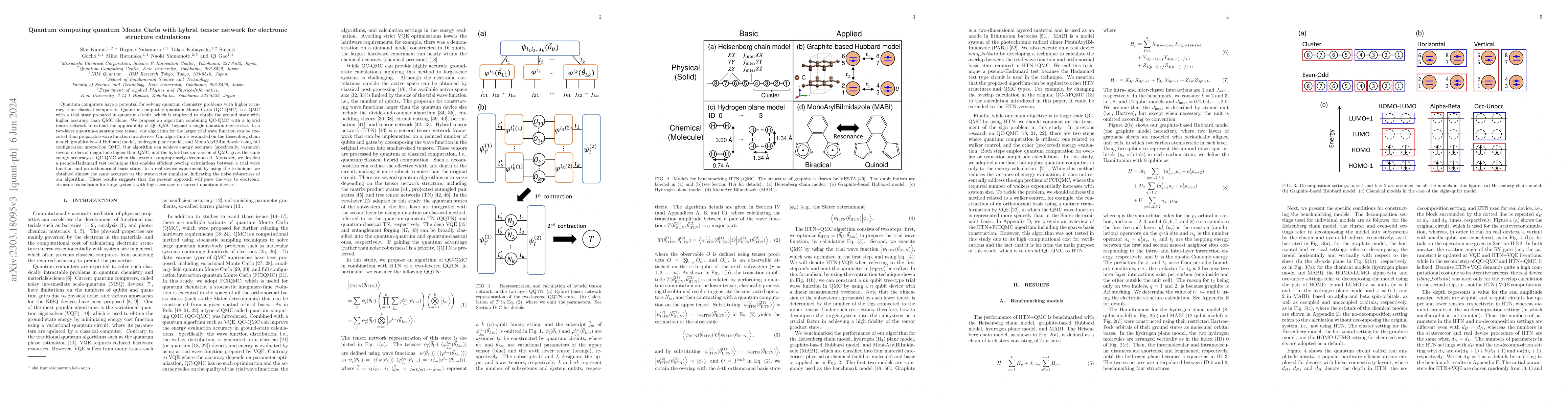 Thumbnail for Quantum computing quantum Monte Carlo with hybrid tensor network for
  electronic structure calculations
