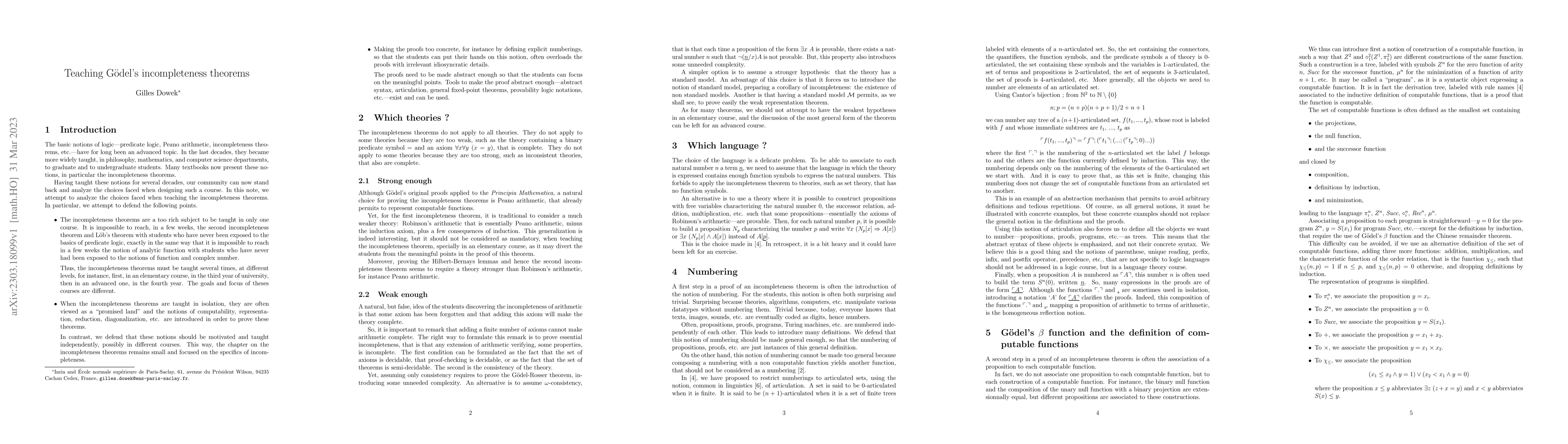 Thumbnail for Teaching G{\"o}del's incompleteness theorems