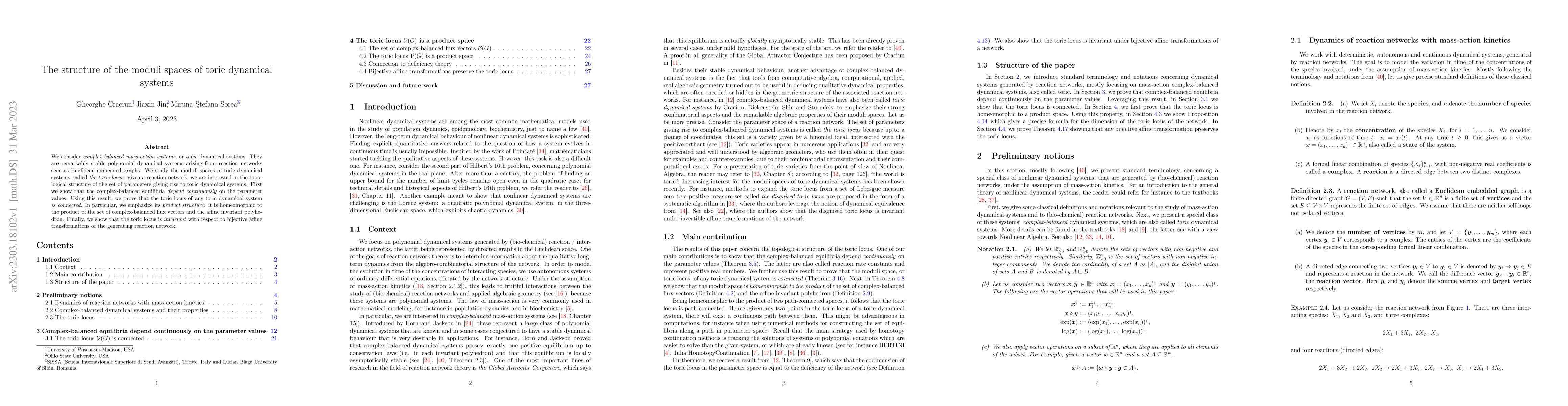 Thumbnail for The structure of the moduli spaces of toric dynamical systems