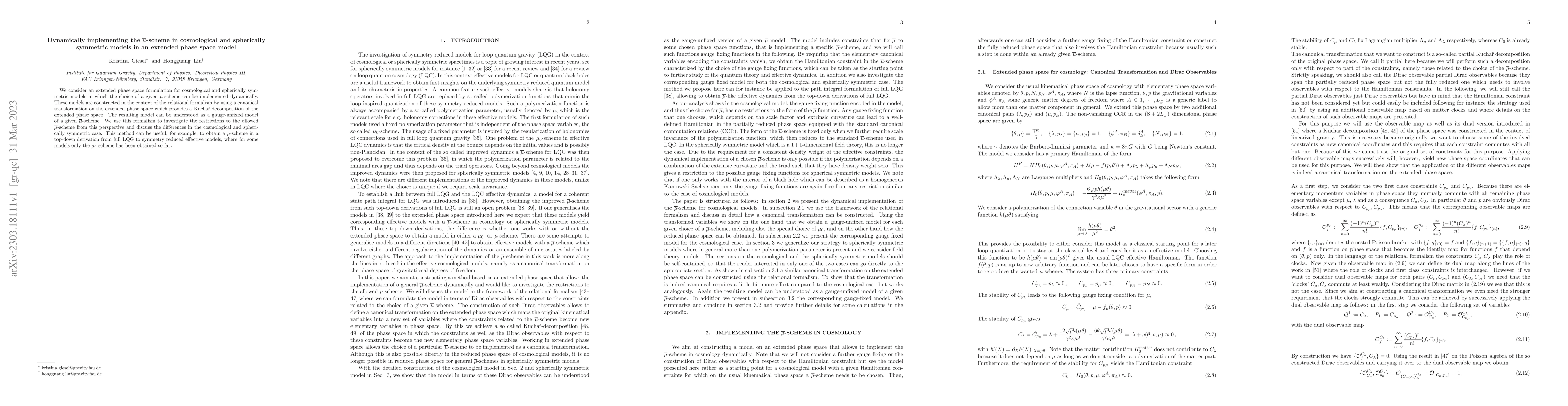 Thumbnail for Dynamically implementing the $\overline{\mu}$-scheme in cosmological and
  spherically symmetric models in an extended phase space model