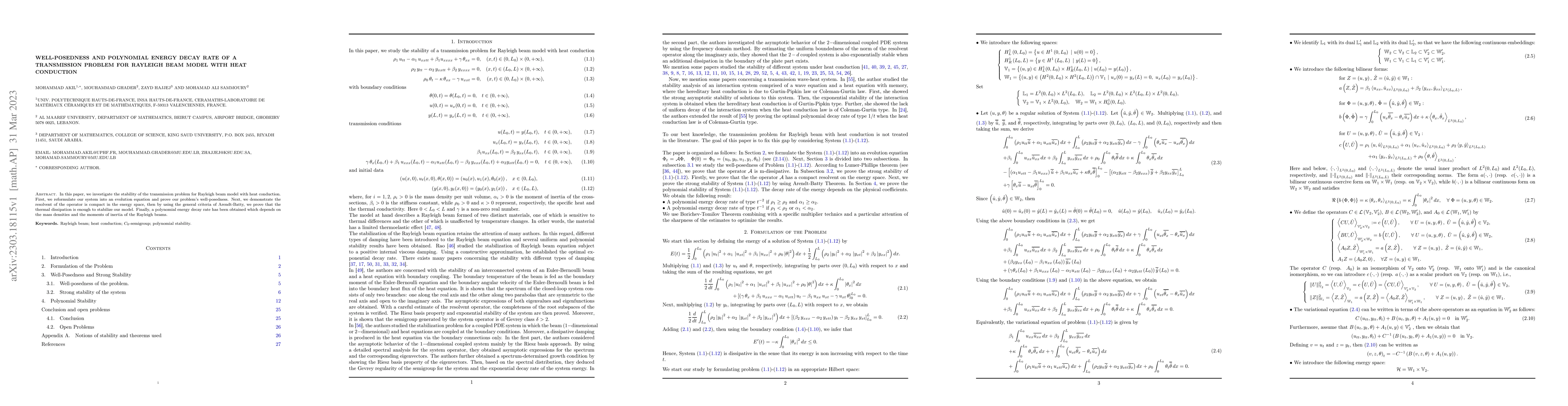 Thumbnail for Well-Posedness and Polynomial energy decay rate of a transmission
  problem for Rayleigh beam model with heat conduction