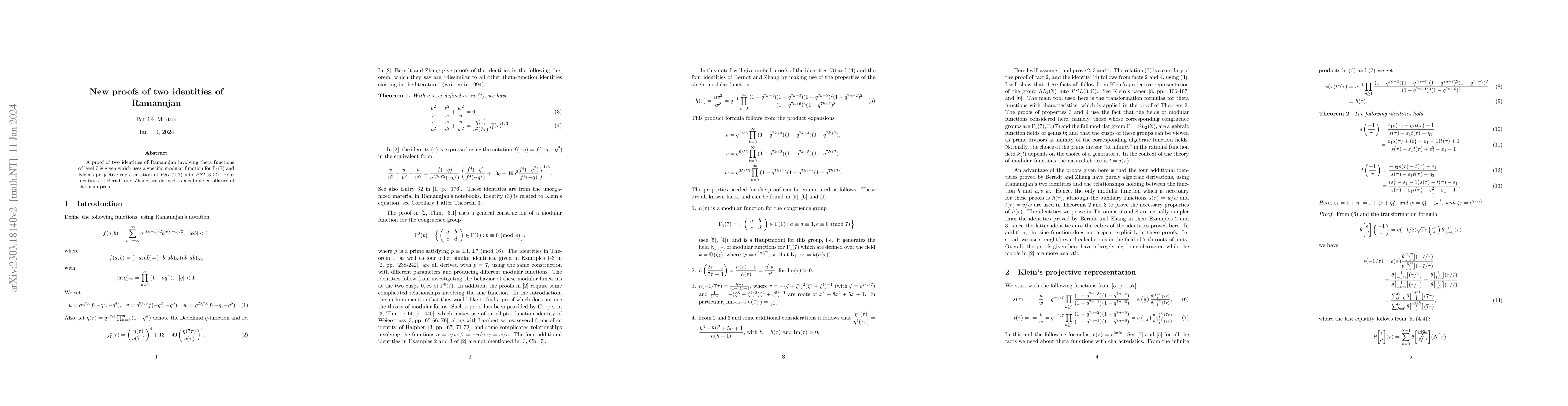 Thumbnail for New proofs of two identities of Ramanujan