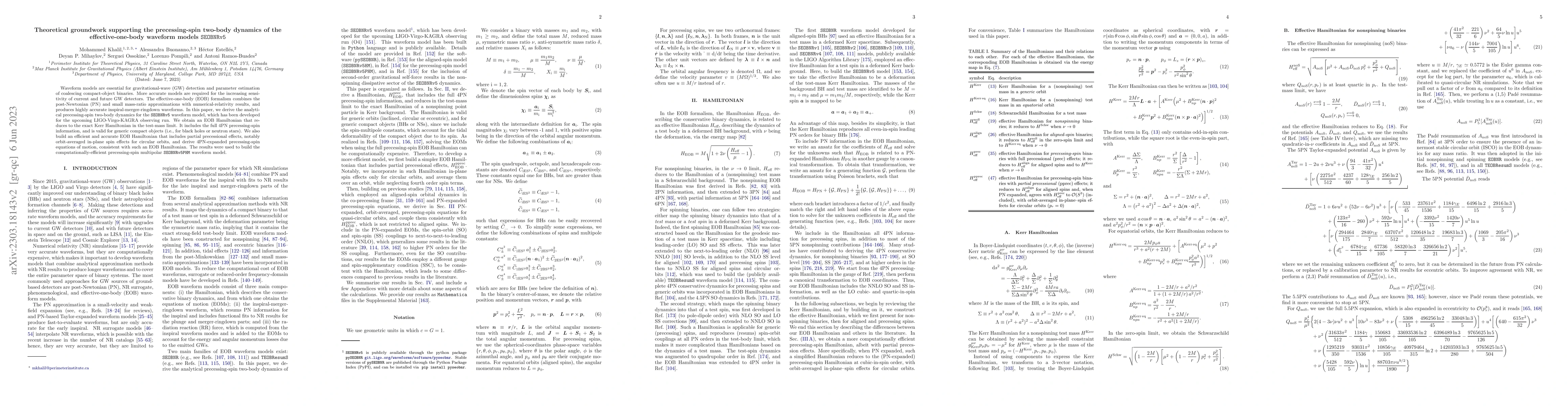 Thumbnail for Theoretical groundwork supporting the precessing-spin two-body dynamics
  of the effective-one-body waveform models SEOBNRv5