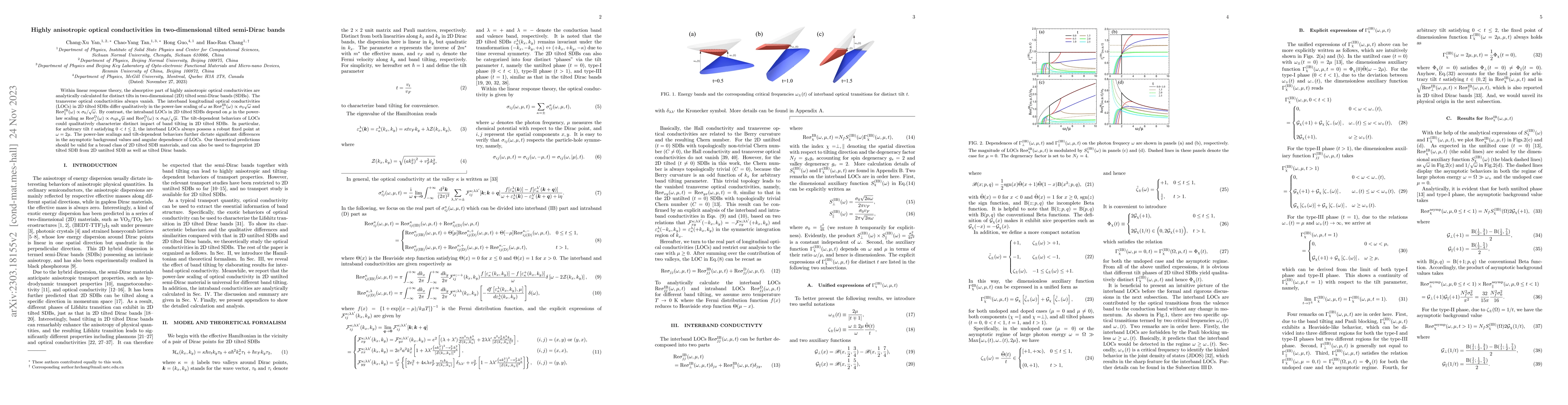 Thumbnail for Highly anisotropic optical conductivities in two-dimensional tilted
  semi-Dirac bands
