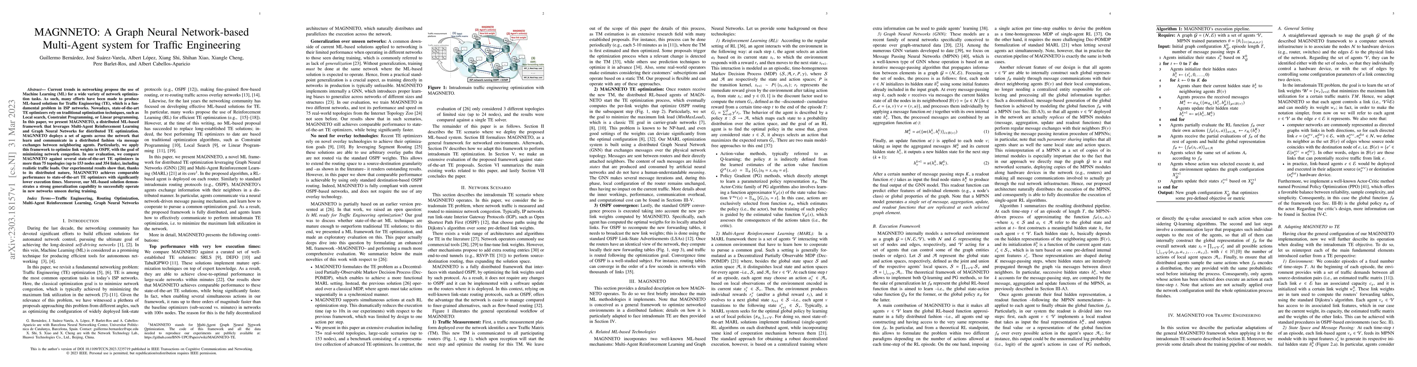 Thumbnail for MAGNNETO: A Graph Neural Network-based Multi-Agent system for Traffic
  Engineering