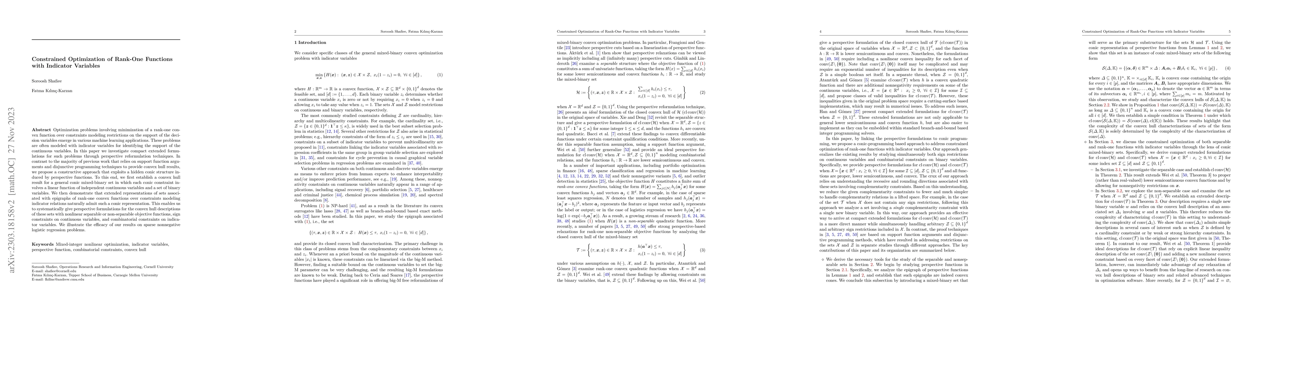 Thumbnail for Constrained Optimization of Rank-One Functions with Indicator Variables