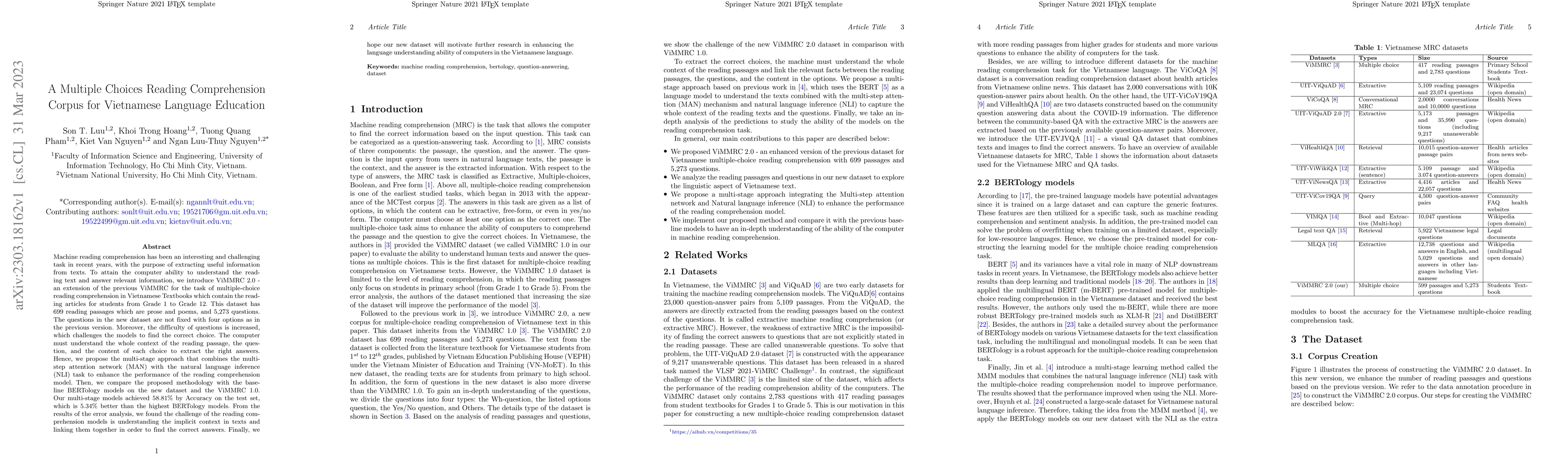 Thumbnail for A Multiple Choices Reading Comprehension Corpus for Vietnamese Language
  Education