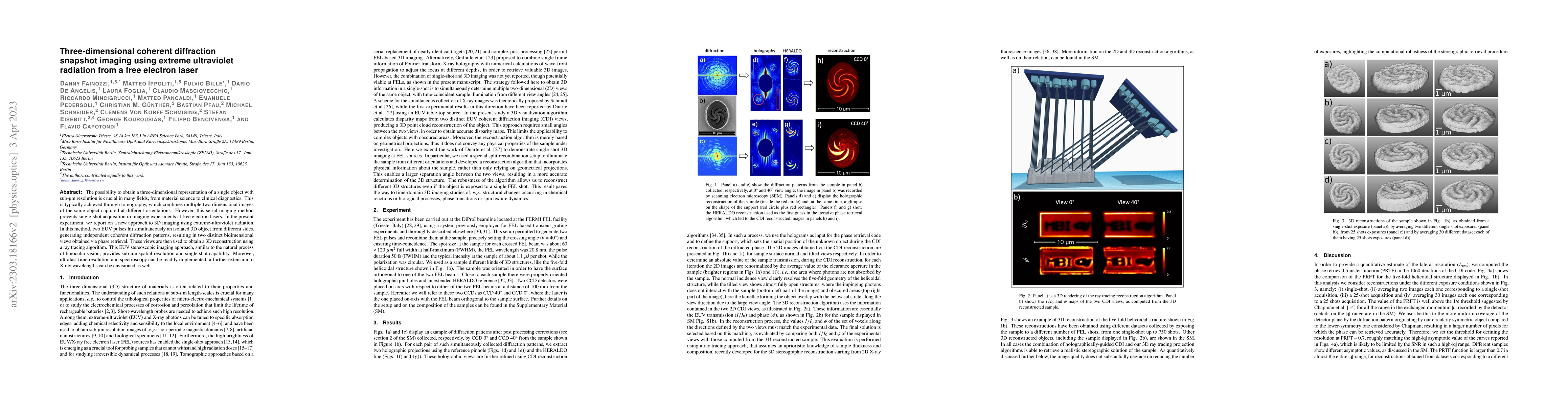 Thumbnail for Three-dimensional coherent diffraction snapshot imaging using extreme
  ultraviolet radiation from a free electron laser