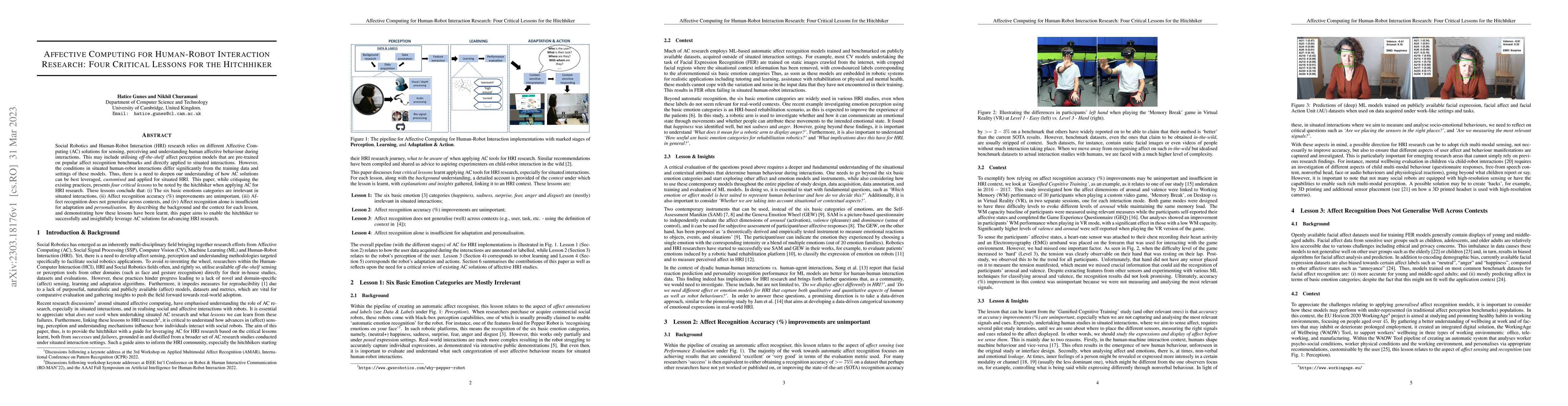 Thumbnail for Affective Computing for Human-Robot Interaction Research: Four Critical
  Lessons for the Hitchhiker