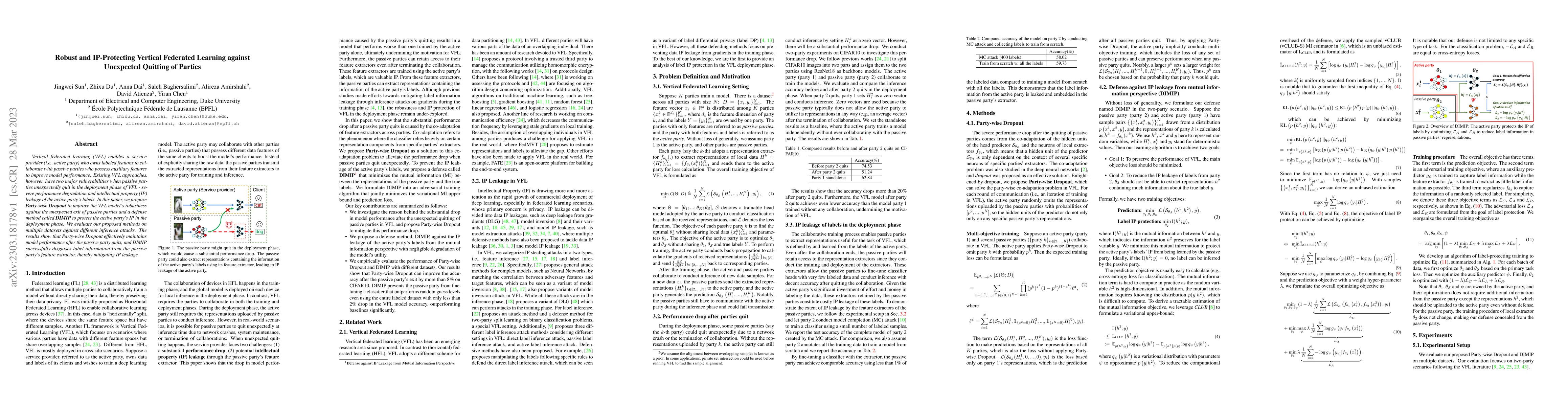 Thumbnail for Robust and IP-Protecting Vertical Federated Learning against Unexpected
  Quitting of Parties