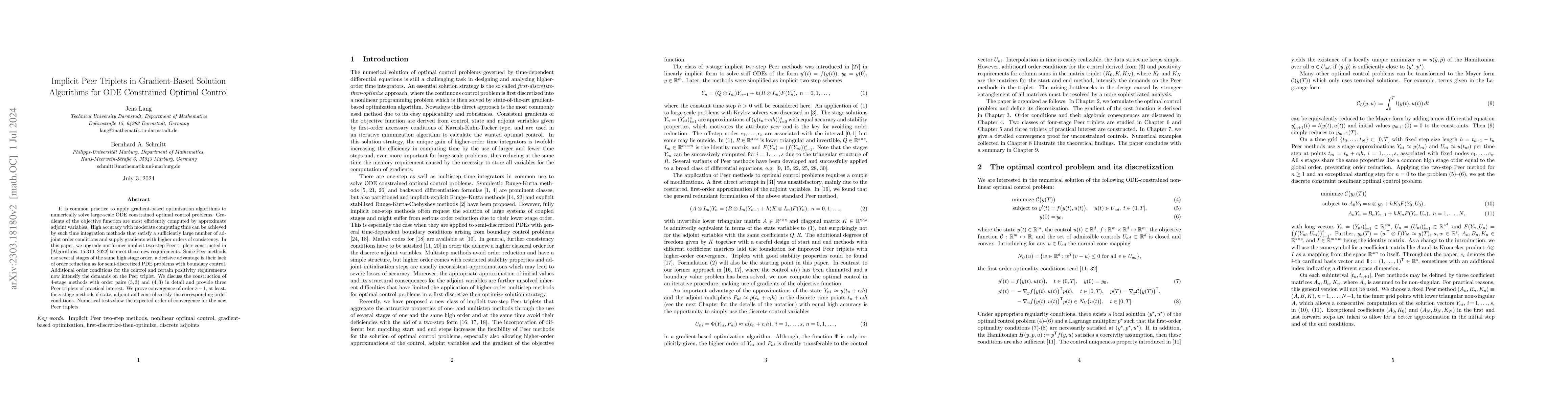 Thumbnail for Implicit Peer Triplets in Gradient-Based Solution Algorithms for ODE
  Constrained Optimal Control