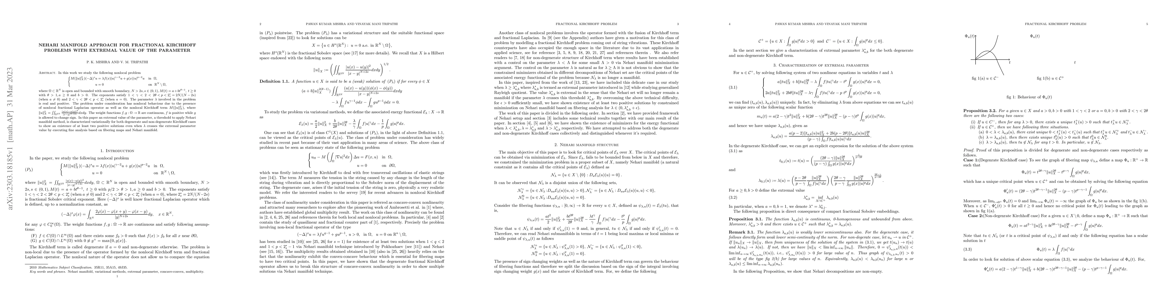 Thumbnail for Nehari manifold approach for fractional Kirchhoff problems with extremal
  value of the parameter
