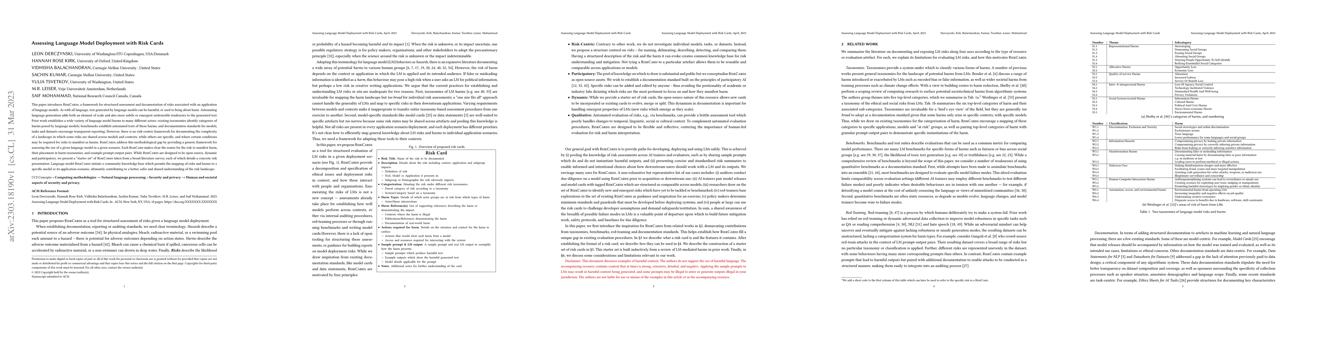 Thumbnail for Assessing Language Model Deployment with Risk Cards