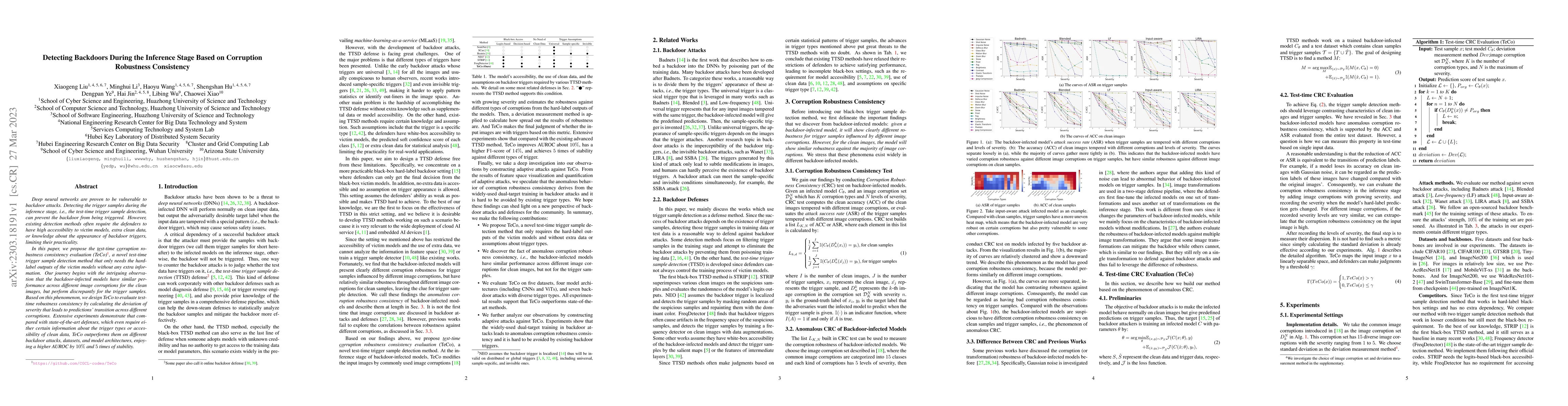 Thumbnail for Detecting Backdoors During the Inference Stage Based on Corruption
  Robustness Consistency