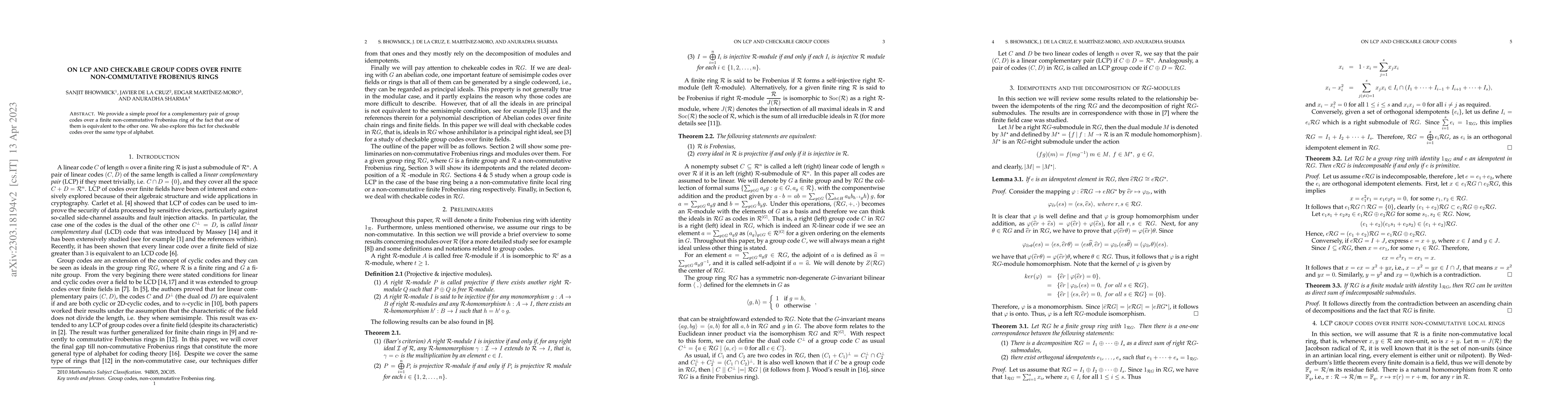 Thumbnail for On LCP and checkable group codes over finite non-commutative Frobenius
  rings