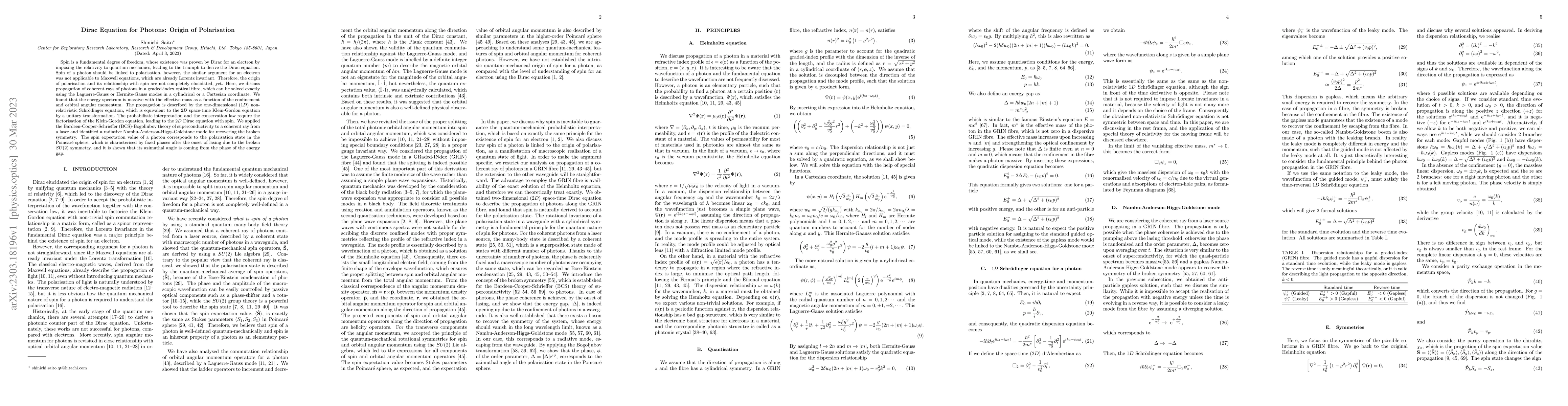 Thumbnail for Dirac Equation for Photons: Origin of Polarisation