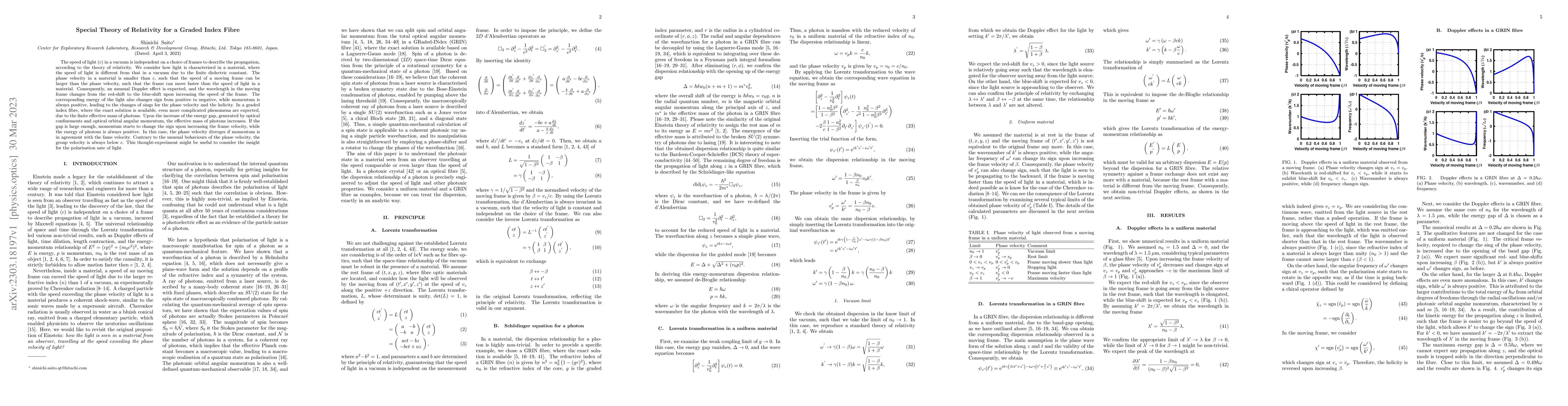 Thumbnail for Special Theory of Relativity for a Graded Index Fibre
