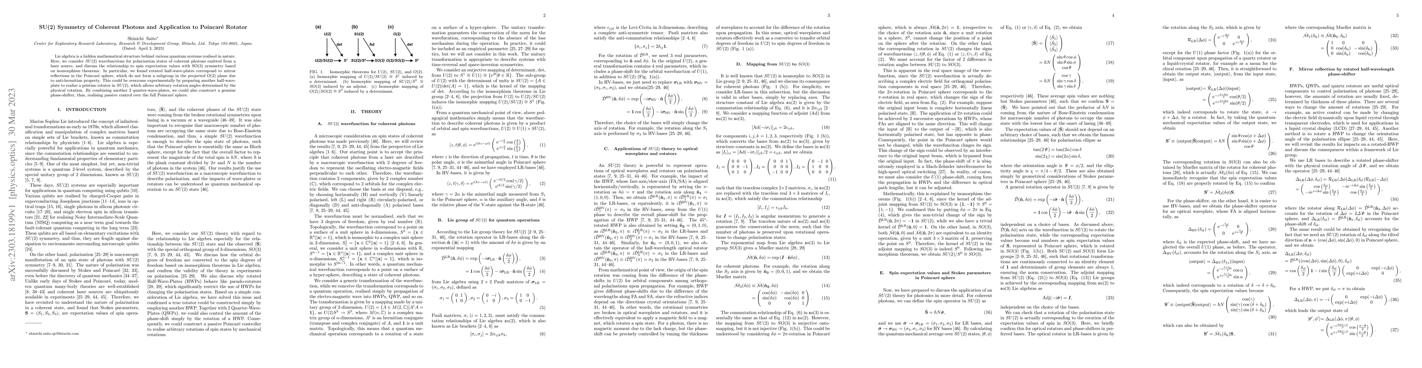 Thumbnail for SU(2) Symmetry of Coherent Photons and Application to Poincar\'e Rotator