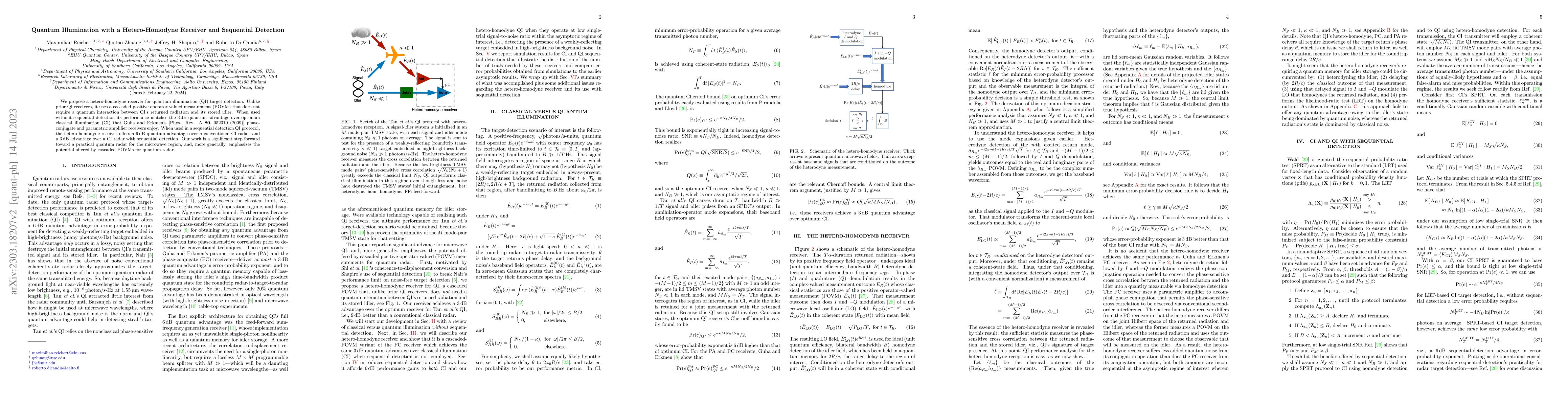 Thumbnail for Quantum Illumination with a Hetero-Homodyne Receiver and Sequential
  Detection