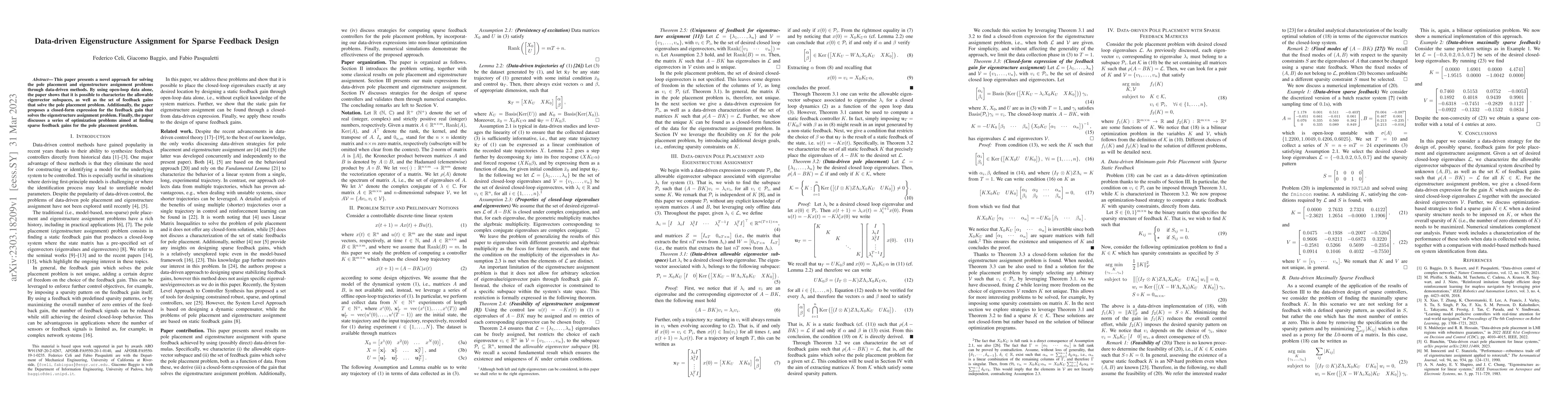 Thumbnail for Data-driven Eigenstructure Assignment for Sparse Feedback Design