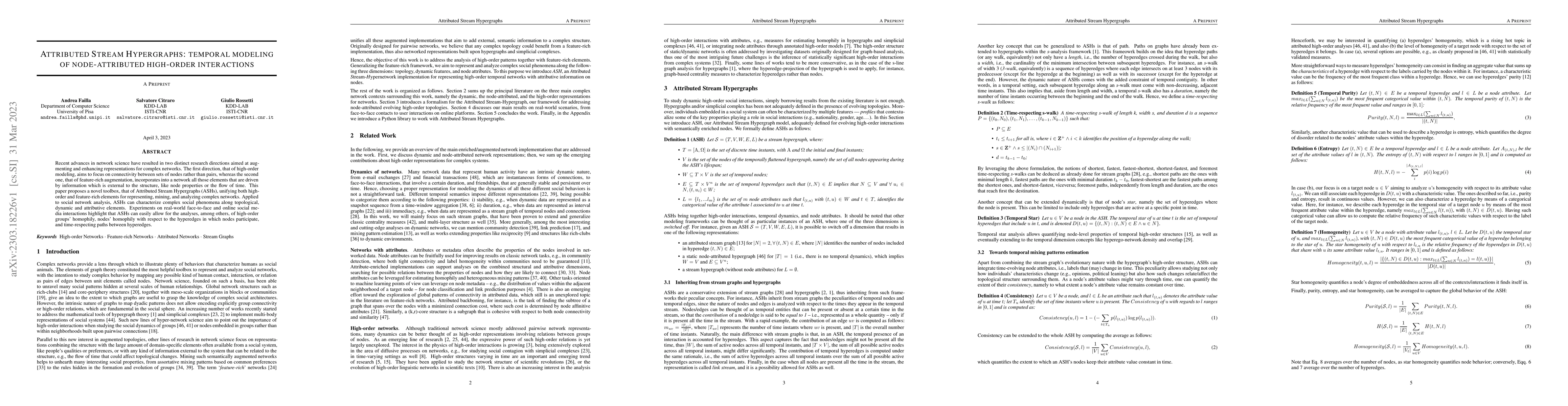Thumbnail for Attributed Stream Hypergraphs: temporal modeling of node-attributed
  high-order interactions