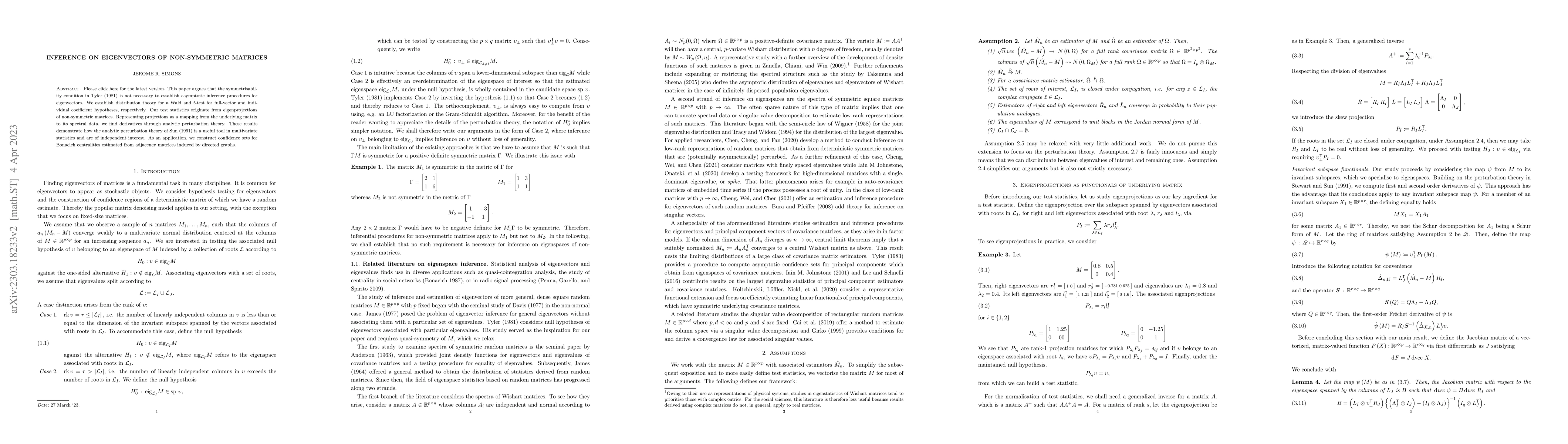 Thumbnail for Inference on eigenvectors of non-symmetric matrices
