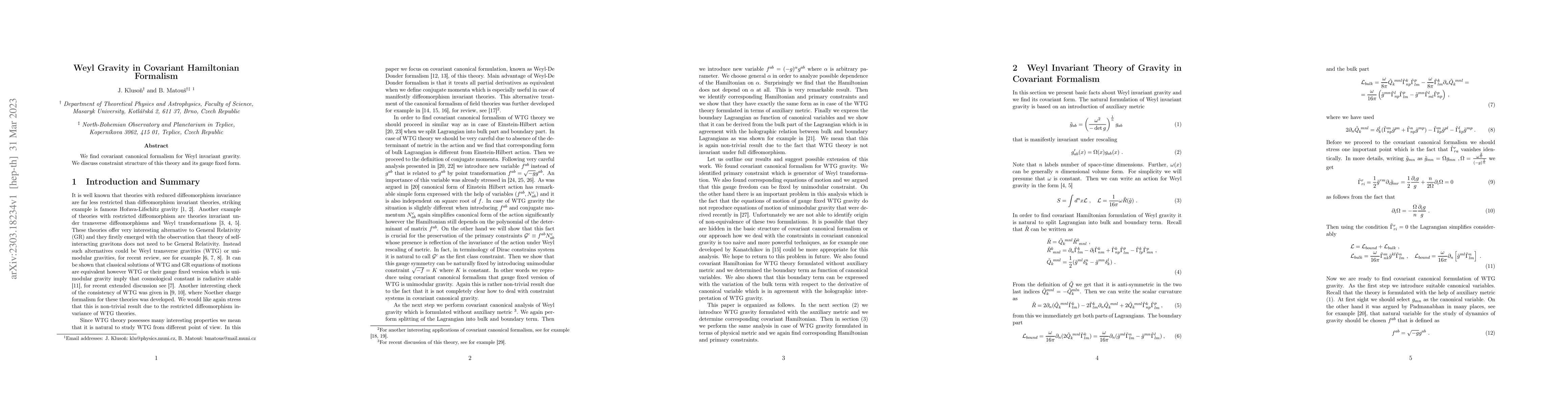 Thumbnail for Weyl Gravity in Covariant Hamiltonian Formalism